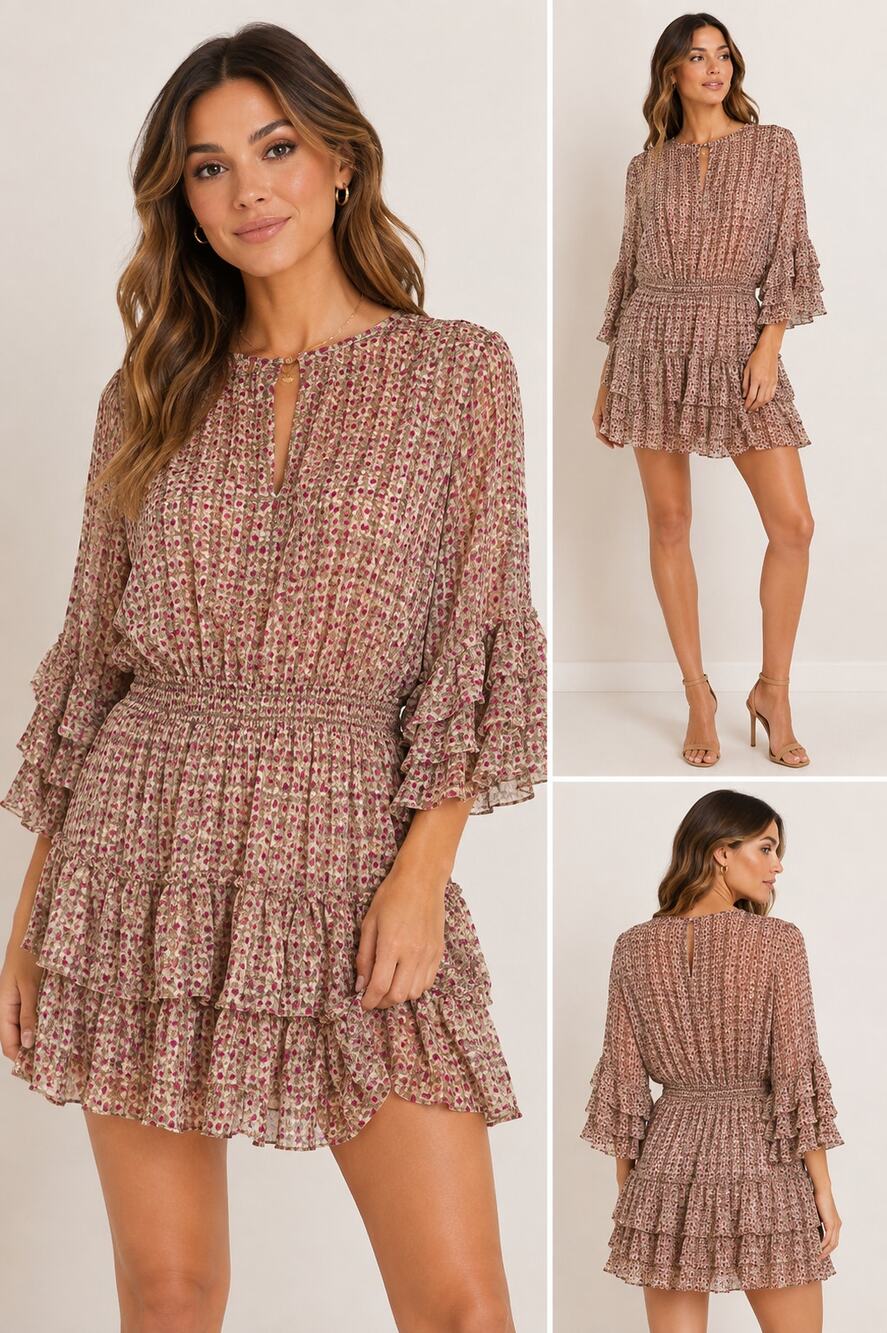 MISA Los Angeles Floral Ruffle Smocked Mini Dress Size Small